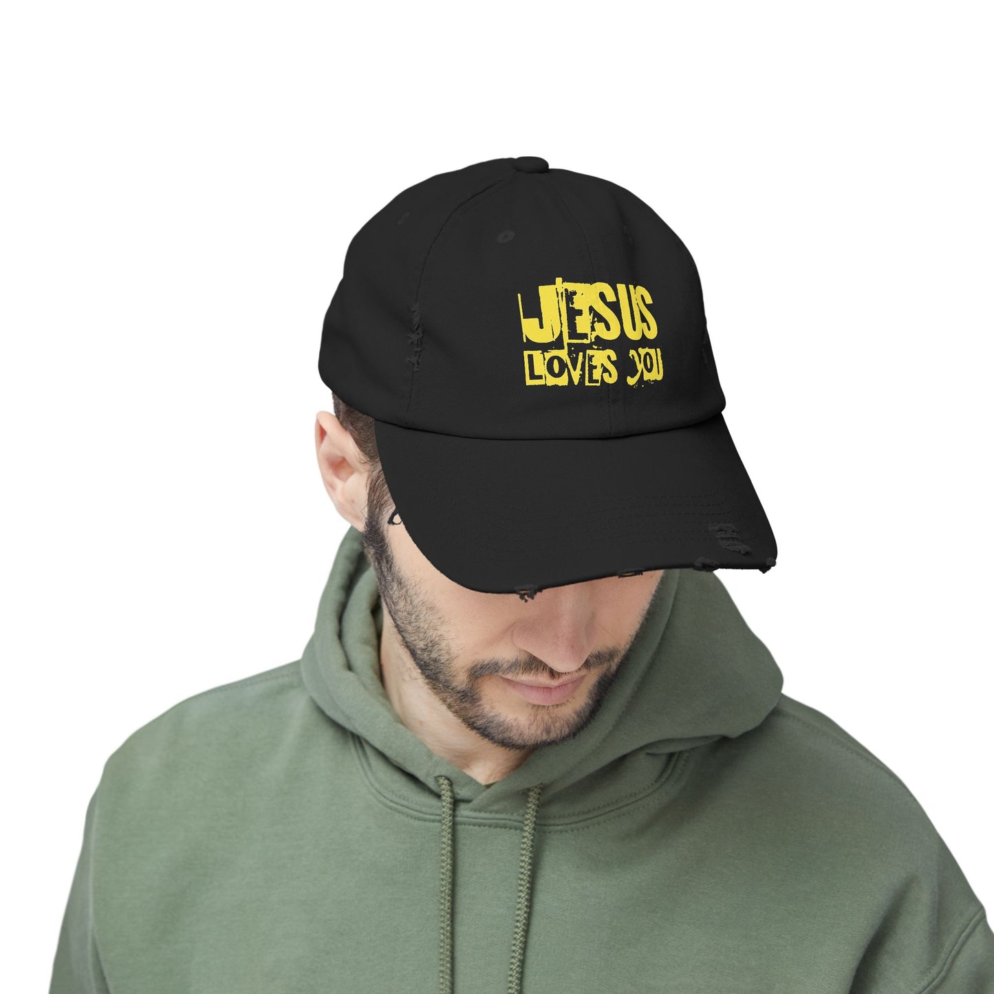 JESUS LOVES YOU (YELLOW)- Unisex Distressed Cap