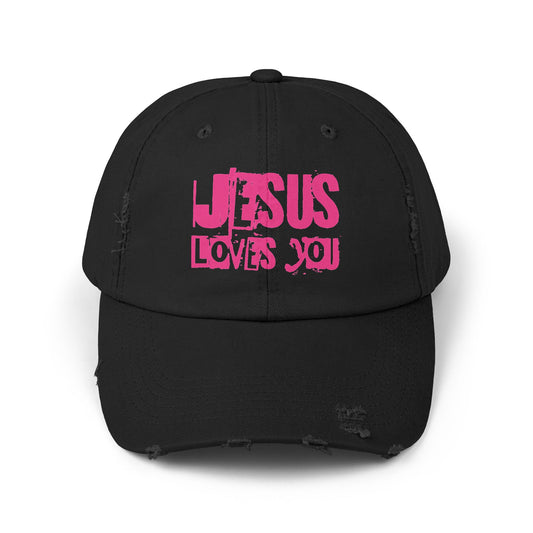 JESUS LOVES YOU (PINK)- Unisex Distressed Cap