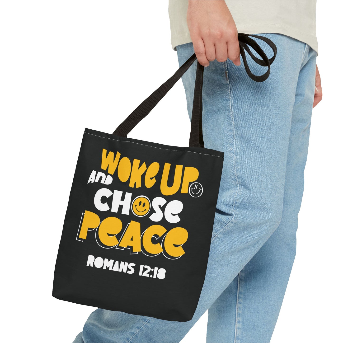 ROMANS 12:18 INSPIRED WOKE UP AND CHOSE PEACE - Tote Bag