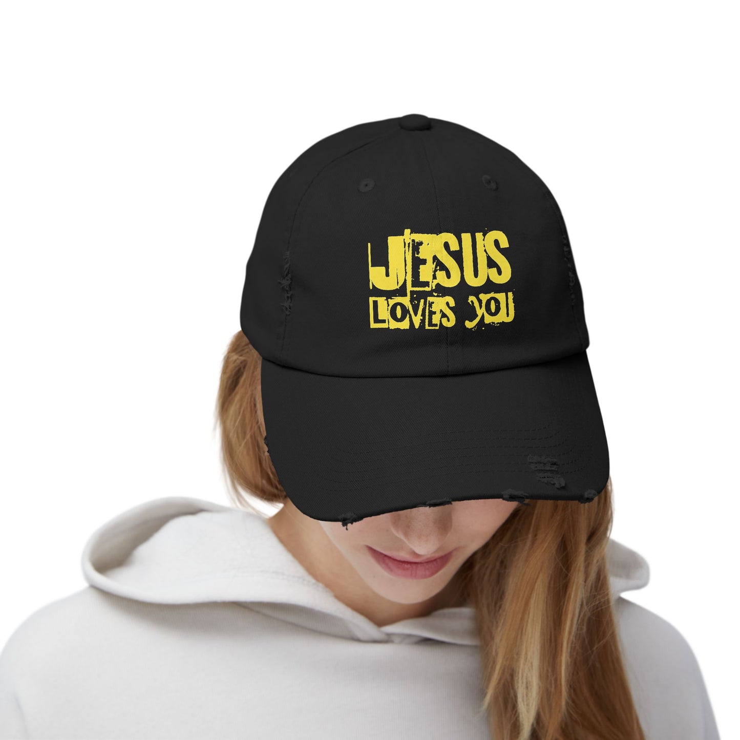 JESUS LOVES YOU (YELLOW)- Unisex Distressed Cap