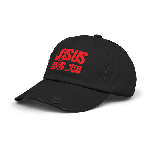 JESUS LOVES YOU (RED)- Unisex Distressed Cap