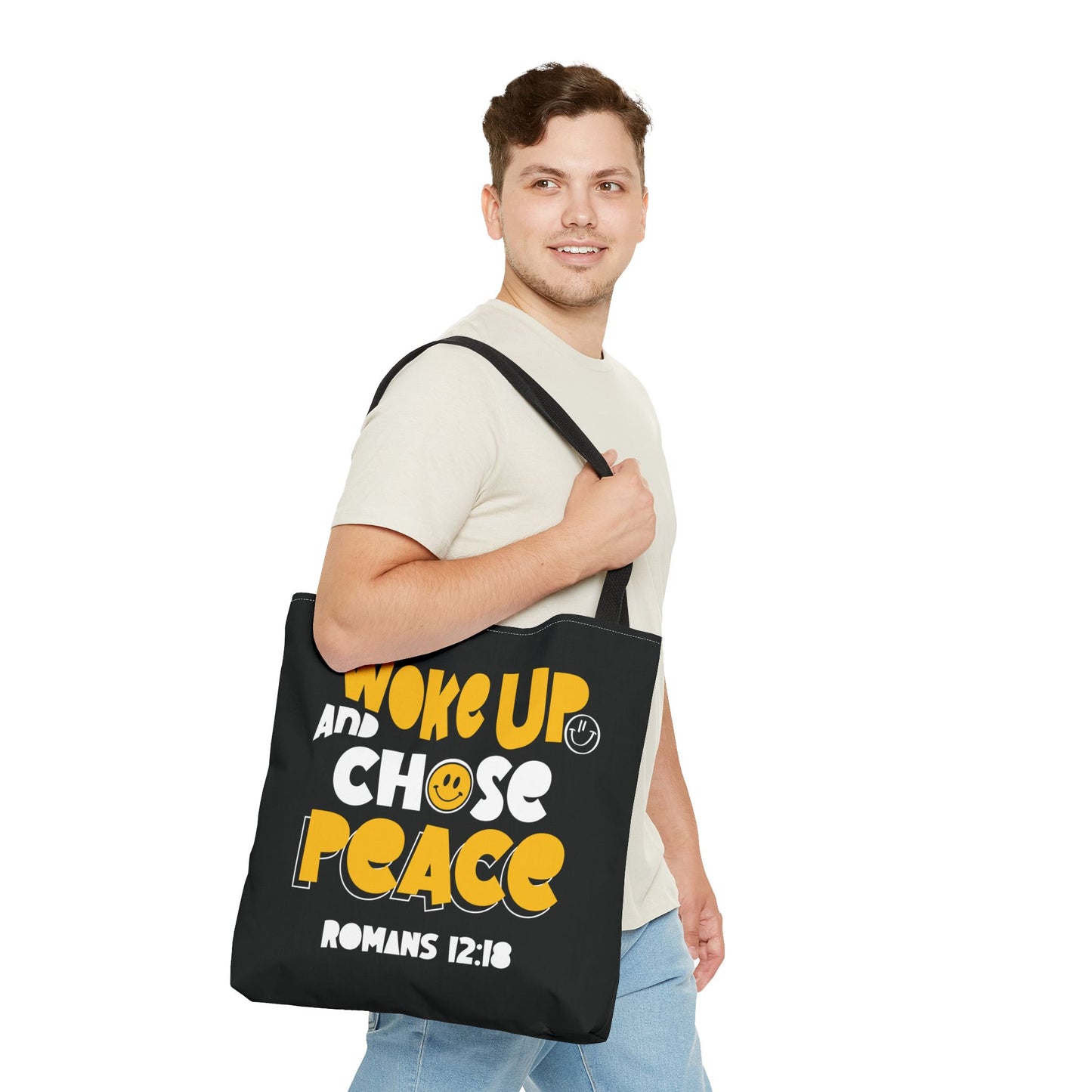 ROMANS 12:18 INSPIRED WOKE UP AND CHOSE PEACE - Tote Bag