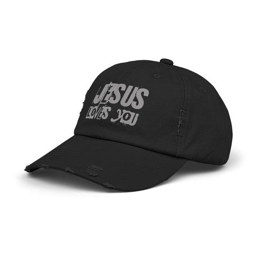 JESUS LOVES YOU (GRAY)- Unisex Distressed Cap