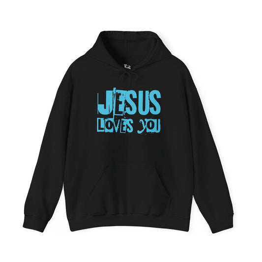 JESUS LOVES YOU (BLUE LETTER) - Unisex Hooded Sweatshirt