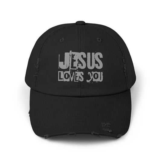 JESUS LOVES YOU (GRAY)- Unisex Distressed Cap