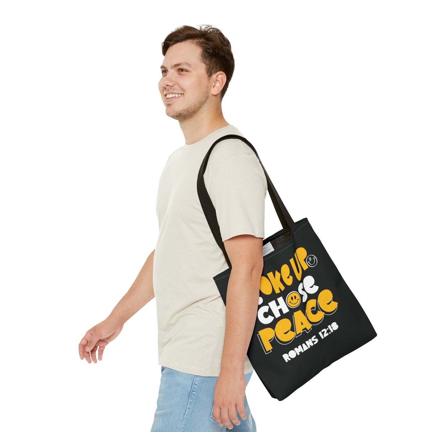 ROMANS 12:18 INSPIRED WOKE UP AND CHOSE PEACE - Tote Bag