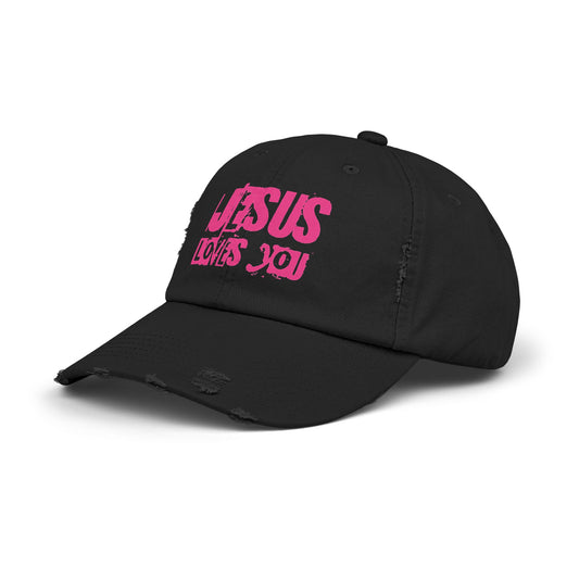 JESUS LOVES YOU (PINK)- Unisex Distressed Cap