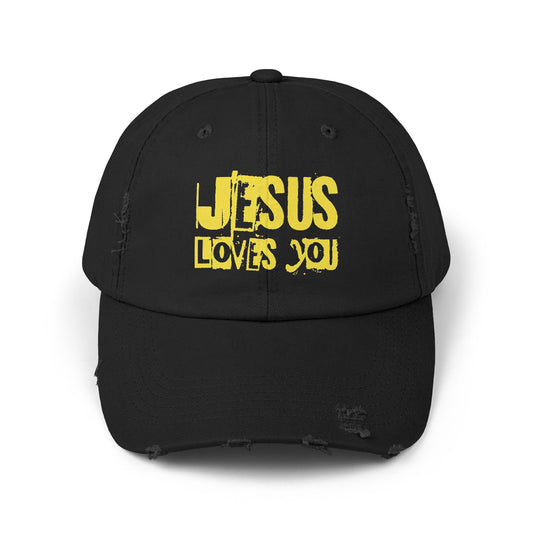 JESUS LOVES YOU (YELLOW)- Unisex Distressed Cap