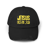 JESUS LOVES YOU (YELLOW)- Unisex Distressed Cap