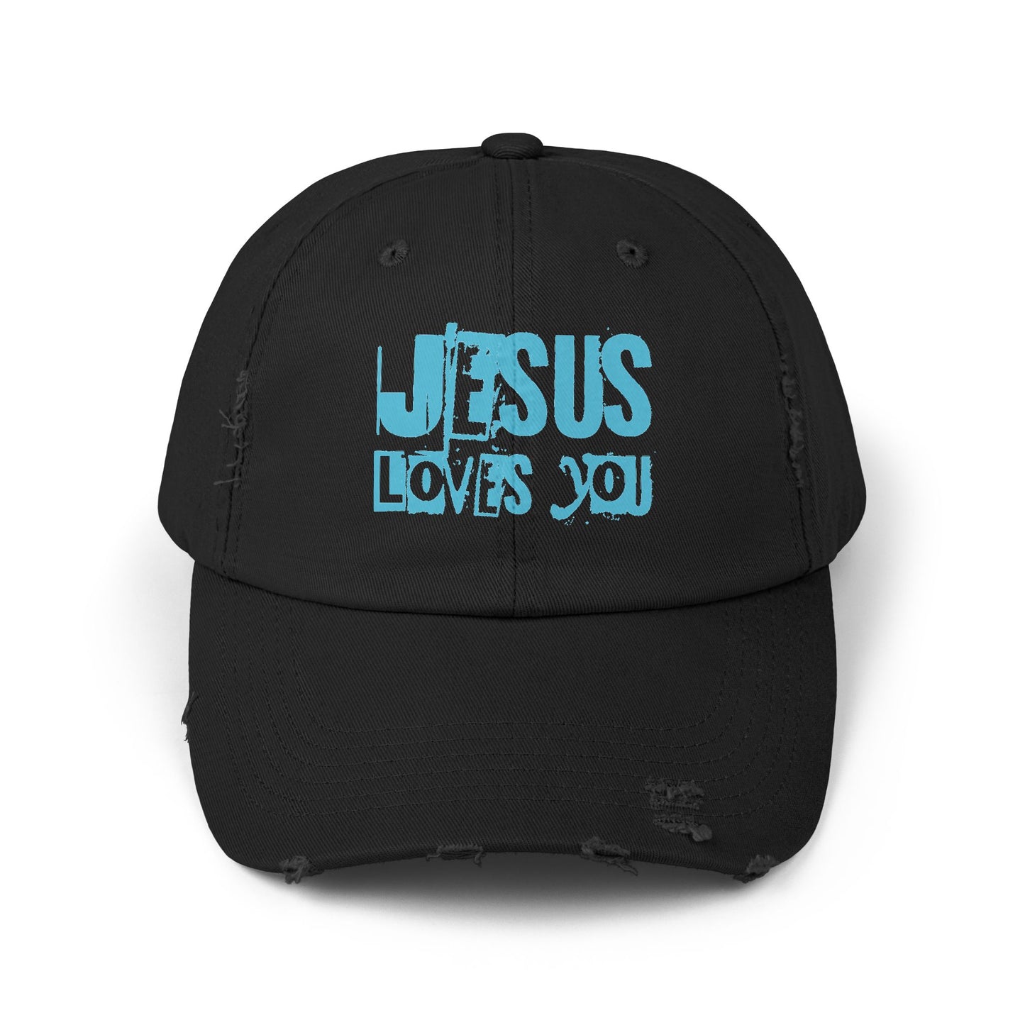JESUS LOVES YOU (BLUE)- Unisex Distressed Cap