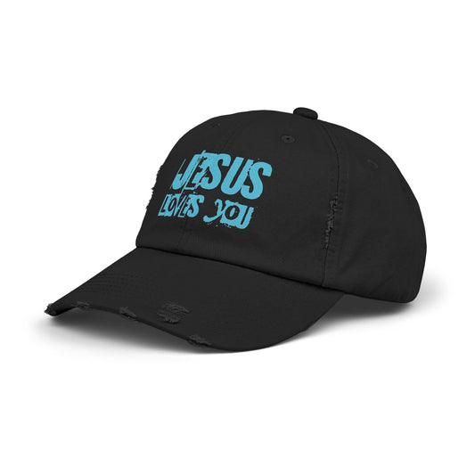 JESUS LOVES YOU (BLUE)- Unisex Distressed Cap