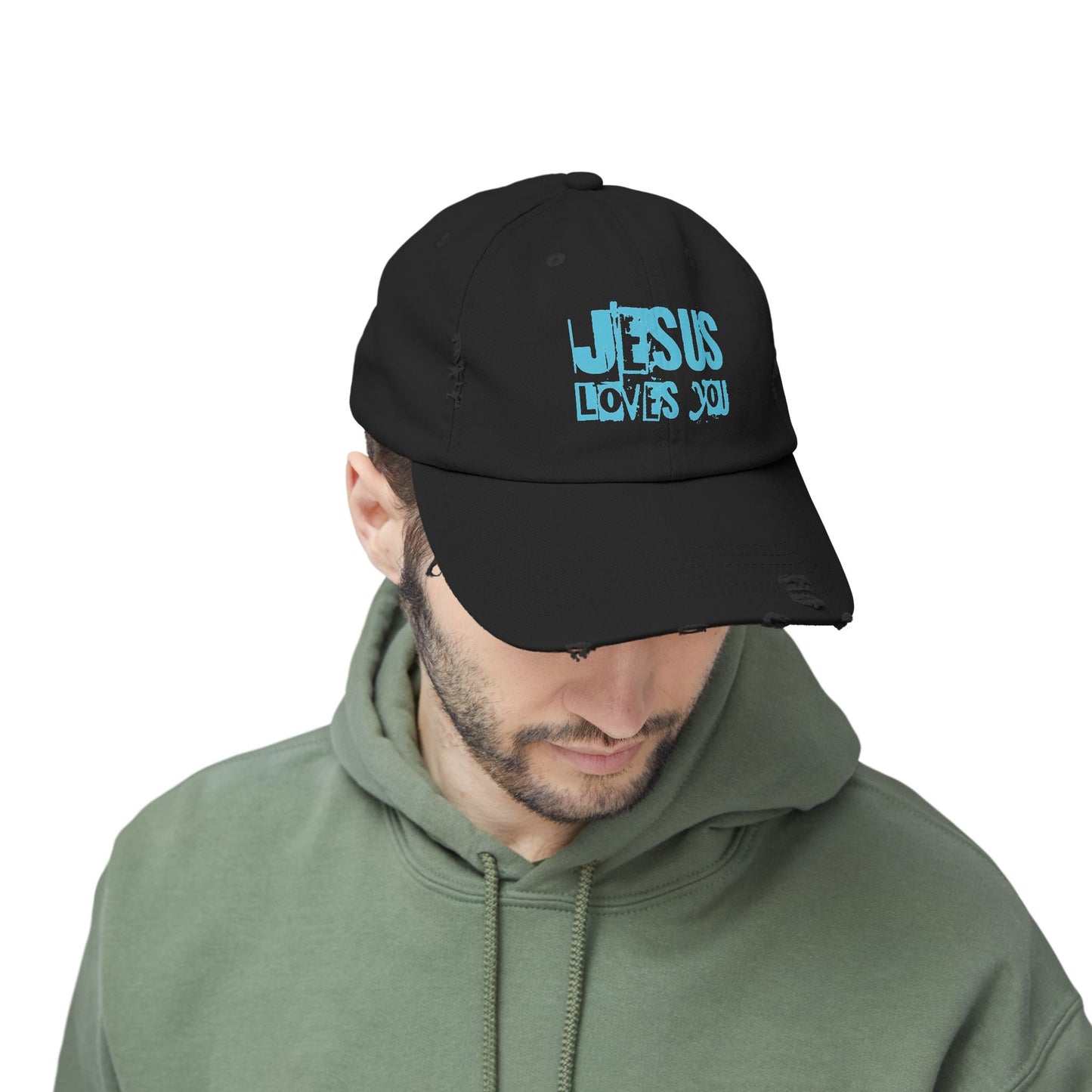 JESUS LOVES YOU (BLUE)- Unisex Distressed Cap