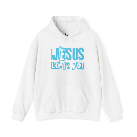 JESUS LOVES YOU (BLUE LETTER) - Unisex Hooded Sweatshirt